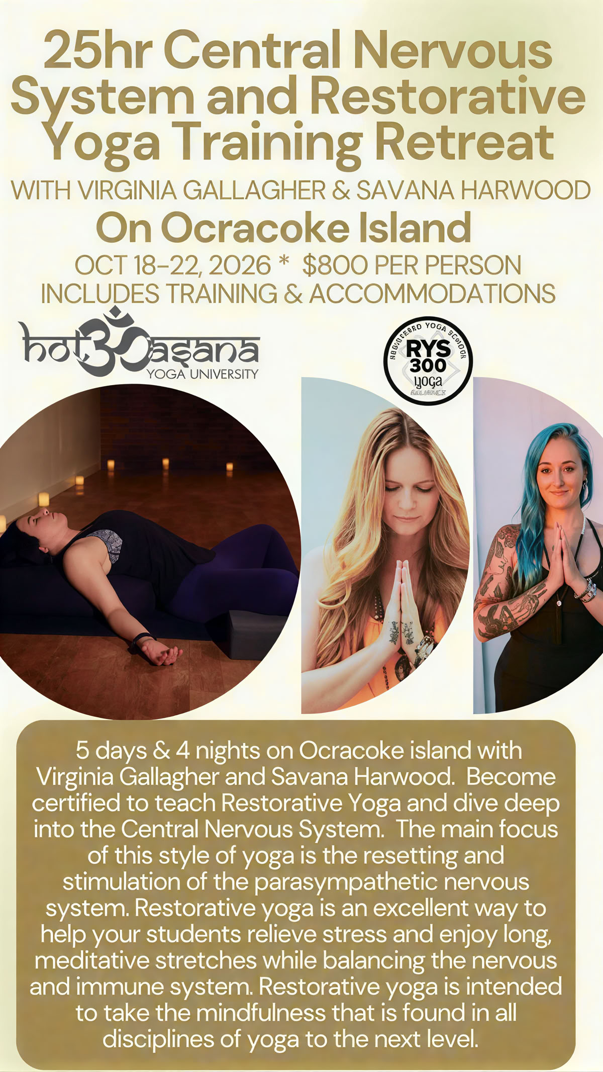 25 timmar | Lärarutbildningsretreat i centralnervsystemet och återhämtande yoga på Ocracoke Island